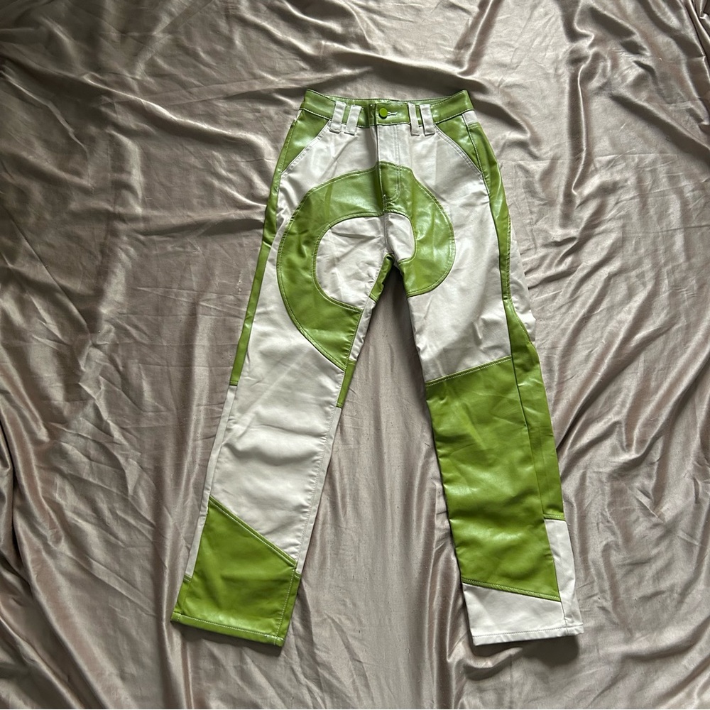 Faux Leather Green Swirl Pants